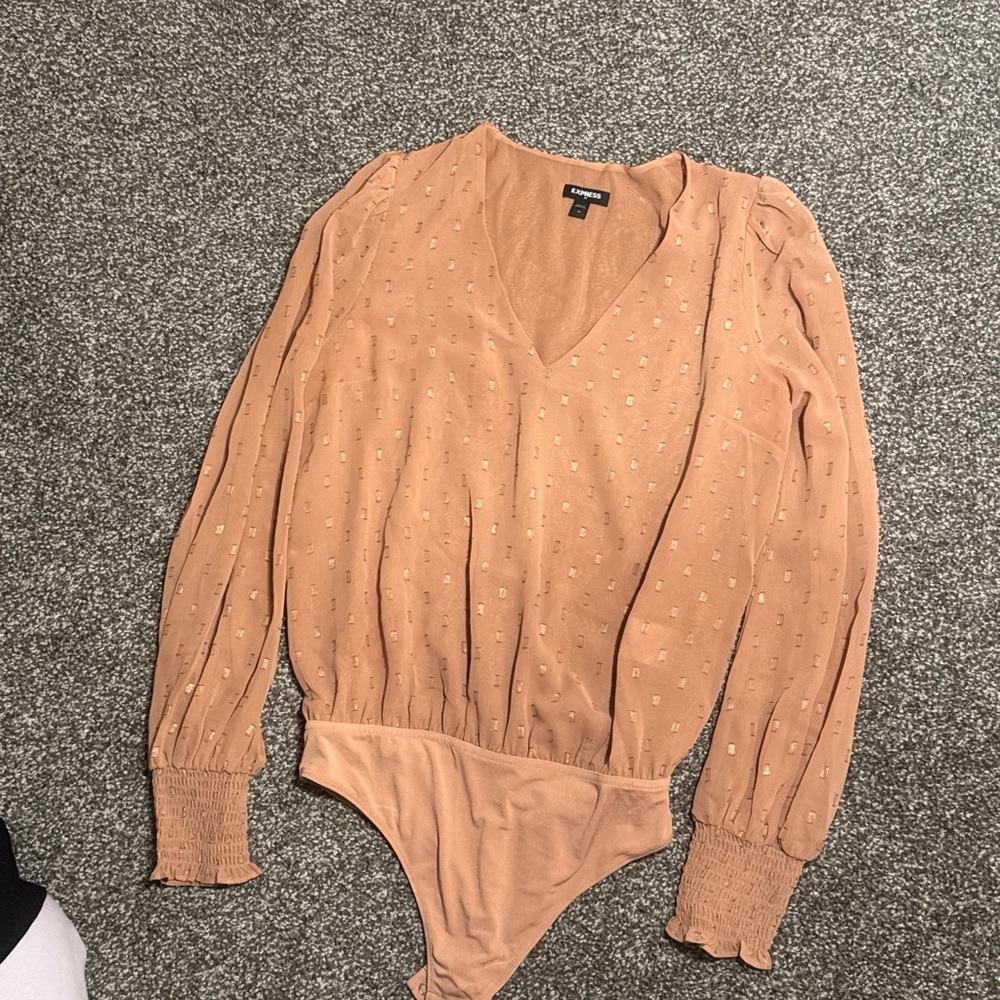 Women's Tan Long Sleeve Bodysuit